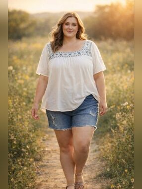 NWT Davi & Dani White Embroidered Women's Top Size 2X